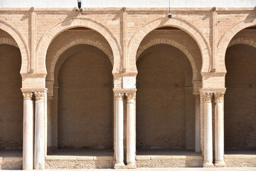 Fototapeta na wymiar Colonnade Detail along the Courtyard of the Great Mosque of Kairouan, Tunisia