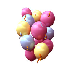 Colored glossy balloons with confetti in 3d style.