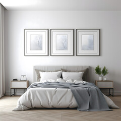 interior of bedroom with a 3 frames mockup	