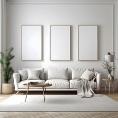 interior of living room with a 3 frames mockup	