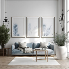 interior of living room with a 3 frames mockup	