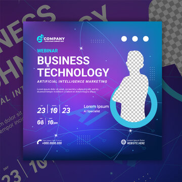Artificial Intelligence (AI) the New Tehcnology for Industry, Business, Digital Marketing, Content Creator. Webinar Template used on digital banner or social media flyer, Online Class.