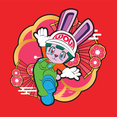 the rich rabbit illustration design for easter day with digital hand drawn
