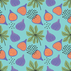 Vector abstract cute hand drawn illustration with fig fruits and leaves. The pattern is great for fabric, wallpaper, wrapping paper, postcard, layout.

