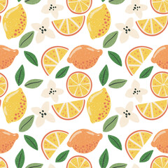 Vector abstract cute hand drawn illustration with lemons. The pattern is great for fabric, wallpaper, wrapping paper, postcard, layout.