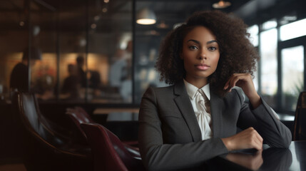 Bllack woman in a business suit standing in a confident pose. Woman's rights equality success of African-American people generative ai - obrazy, fototapety, plakaty