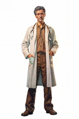 Obraz premium doctor, person, medicine, people, standing, smile, business, stethoscope, businessman, handsome, healthcare, smiling, casual, confident, medical, health, one, guy, student, men, professional, uniform,
