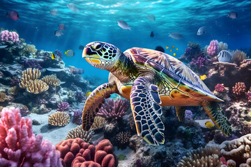 Fototapeta na wymiar turtle in tropical coral reef