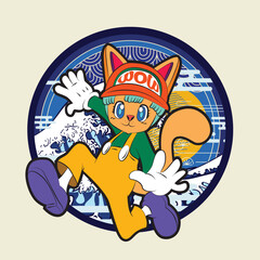 the rich cat illustration design for sukajan is mean japan traditional cloth or t-shirt with digital hand drawn Embroidery Men T-shirts Summer Casual Short Sleeve Hip Hop T Shirt Streetwear