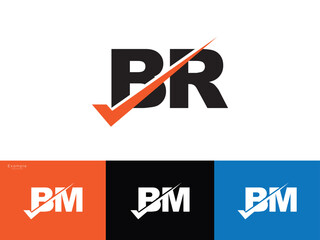 Minimalist Br b&r b r  logo design with check mark idea - obrazy, fototapety, plakaty