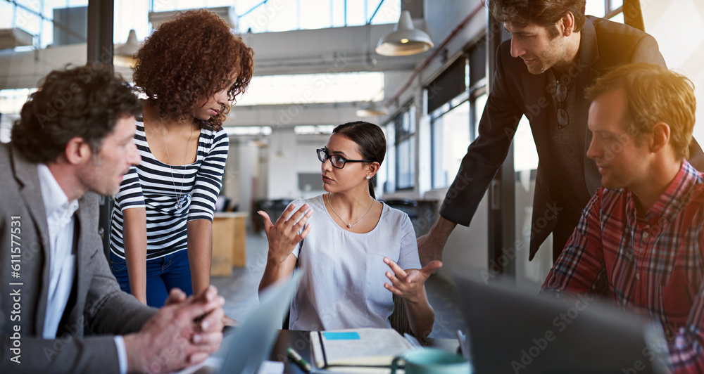 Wall mural business people, staff and group in a meeting, collaboration and partnership with a project or team.