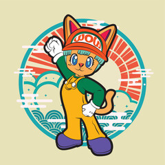 the rich cat illustration design for sukajan is mean japan traditional cloth or t-shirt with digital hand drawn Embroidery Men T-shirts Summer Casual Short Sleeve Hip Hop T Shirt Streetwear