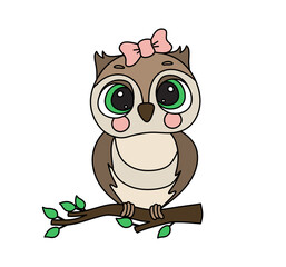 Owl Doodle Vector color illustration Isolated on white background