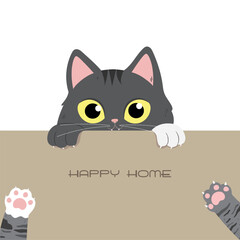 Cute Adorable Hand drawn little kitten. Cartoon cats peeking out the window. vector illustration character.