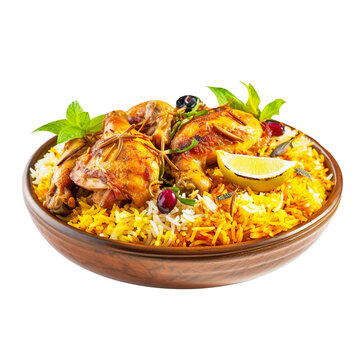 chicken biriyani in a bowl  png images _ food images _ Indian food images _ chicken biriyani in a bowl  in isolated white background 