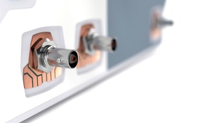 metal antenna socket, signal transmission technology, white background, 3d render