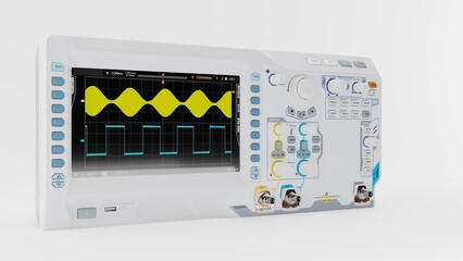 Digital oscilloscope, white background, 3D render