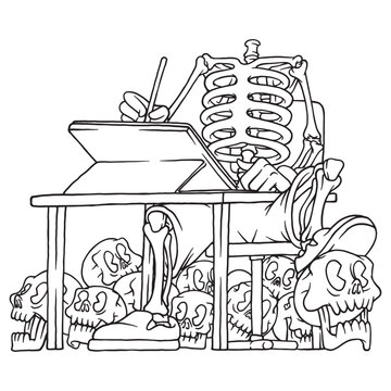 Cartoon drawing headless skeleton coloring illustration