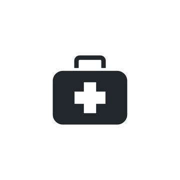 flat vector image isolated on white background, medical kit icon in black color