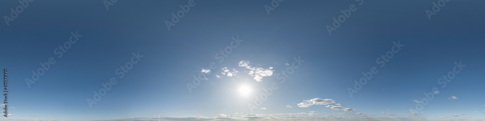 Wall mural clear blue skybox with clouds as seamless hdri 360 panorama with zenith in spherical equirectangular