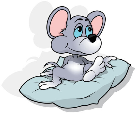 Blue-eyed Gray Mouse Sitting on a Pillow