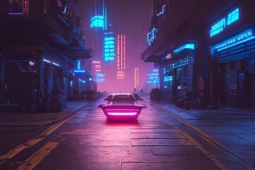 Cyberpunk Industrial Abstract Future Wallpaper. Futuristic concept. Blue pink violet Evening urban landscape. Generative AI illustration.