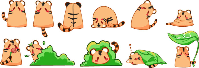 Obraz premium cute cartoon tiger illustration transparent background