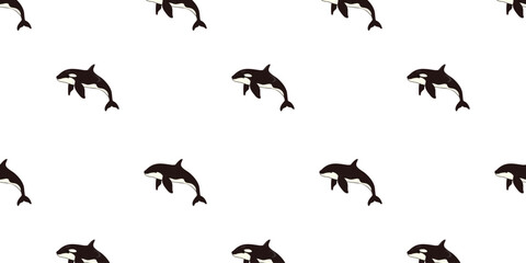 Seamless pattern with cute cartoon killer whales or orca, vector illustration