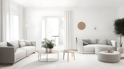 Naklejka na ściany i meble A minimalist living room with clean lines and a neutral color palette