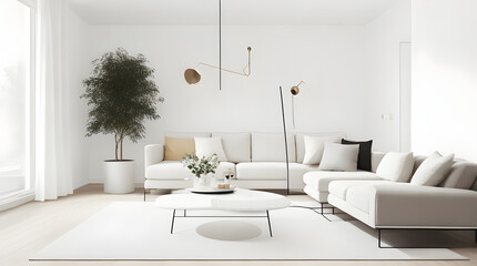 A minimalist living room with clean lines and a neutral color palette