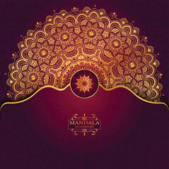 Golden Luxury Religious Mandala Greeting Square Card Design With Red  Abatract Background 