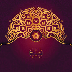 Golden Luxury Religious Mandala Greeting Square Card Design With Red  Abatract Background 