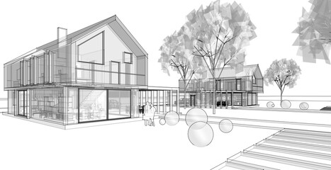 house architectural project sketch 3d illustration © Svjatoslav