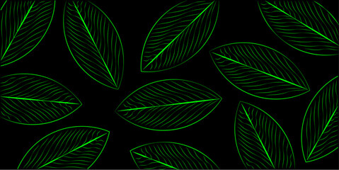 Vector abstract background bright green neon leaves on a black background. eps10 vector
