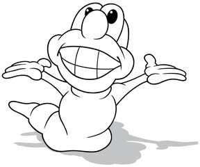 Drawing of a Funny Worm with a Big Smile and Open Arms