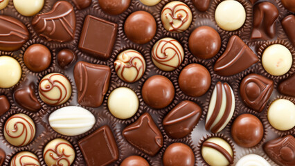 Obraz na płótnie Canvas mix of chocolate candies, top view