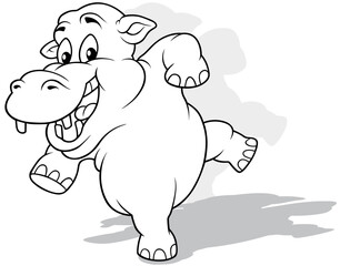 Drawing of a Funny Dancing Hippo on Hind Legs