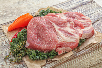 Raw pork neck for cooking