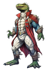 A cartoon of a t-rex hero dinosaur with a cape on. Generative AI.