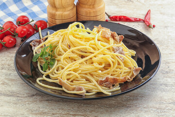 Spaghetti carbonara pasta with bacon