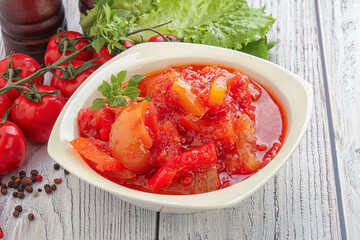 Hungarian lecho with tomato and paprika