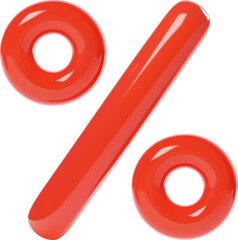 Realistic 3D Percent sign red color.