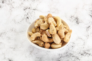 Cashew nuts heap in the bowl