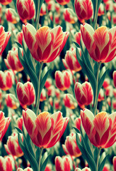 Beautiful tulips seamless background. Romantic flowers luxury repeating backdrop. Generative AI.