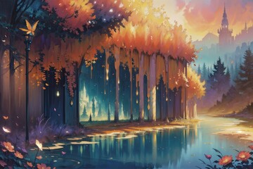 Fototapeta na wymiar Sunrise Serenade: Anime-inspired Digital Art Showcasing Beautifully Radiant Natural Landscapes - Generative AI 5