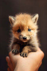Obraz premium A person holding a small puppy in their hand. Generative AI.