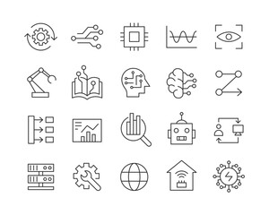Artificial Intelligence Icons - Vector Line. Editable Stroke.