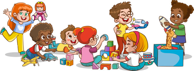 cute kids playing with toys together