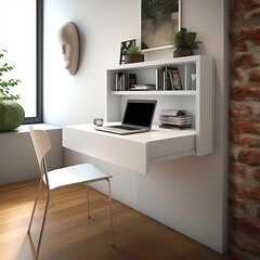 Stylish Efficiency: White Fold-down Desk, Combining Practicality and Modern Design Elements
