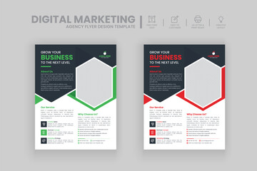 Corporate business flyer template design with blue, red and green color. New digital marketing flyer design for marketing, business proposal, promotion, advertise, publication. - obrazy, fototapety, plakaty